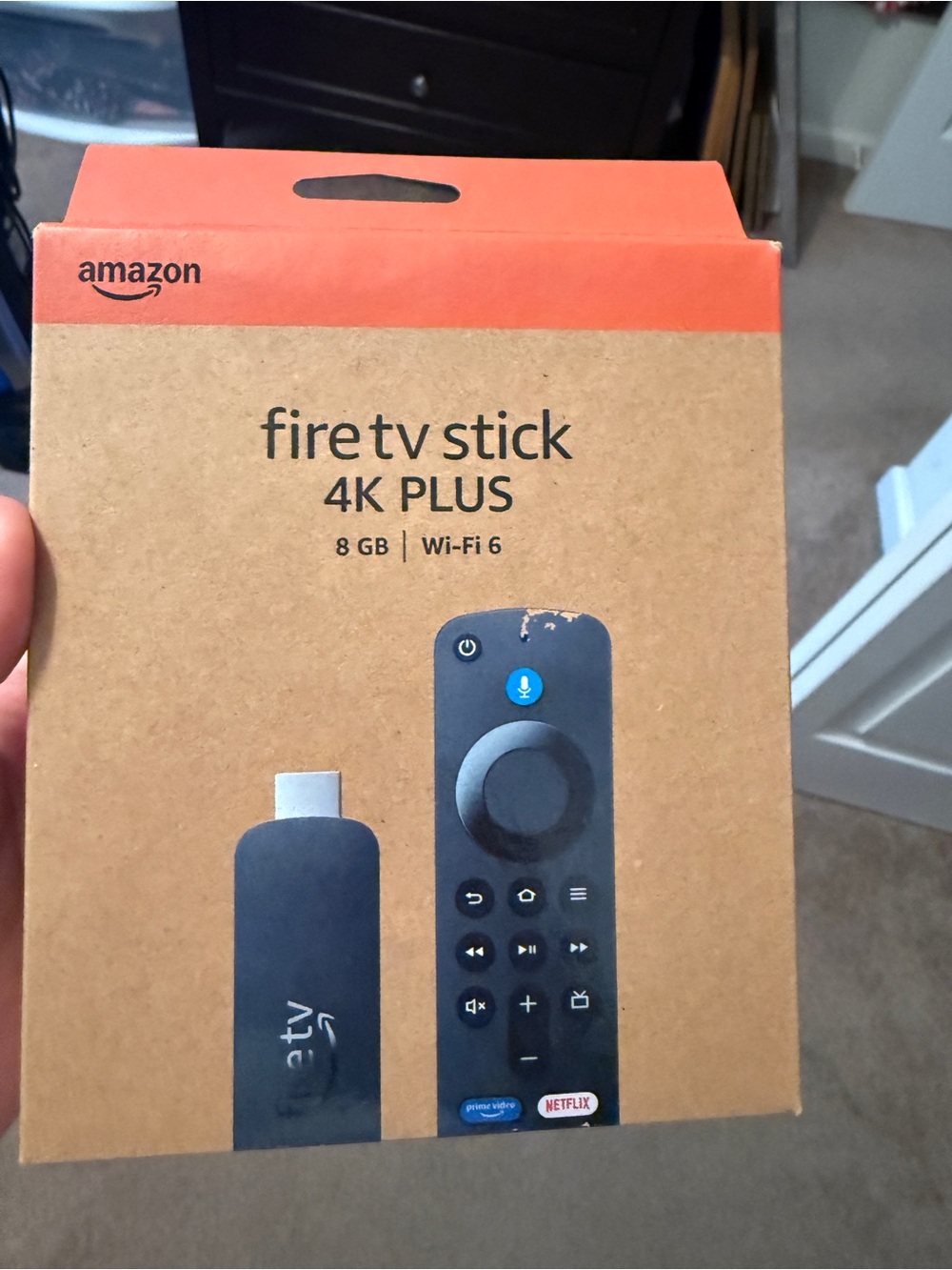 Amazon Fire TV Stick 4K Plus - Brown and Orange Box